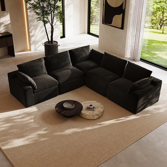 Novilla 104.3" Modular Cloud Couch, Modern Sectional Sofa with Smarts Coil® Support, Chenille Fabric, Upholstered Couch for Living Room Apartments Bedroom, No Assembly, 5 Seater, Dark Grey