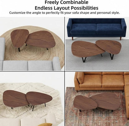 Nesting Coffee Table Set of 2-Mid Century Modern Coffee Table | Guitar Pick Stacking Tables with Solid Wood Legs,Small Coffee Tables for Small spaces,Living Room,Balcony