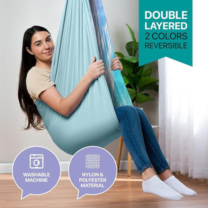 Indoor Sensory Swing for Kids or Outdoor – Holds 300lbs, Double-Layer, & 360° Swivel, Calming Compression Therapy Swing Hammock for Kids & Adults with All Hardware – Sensory-Motor Toys & Gifts
