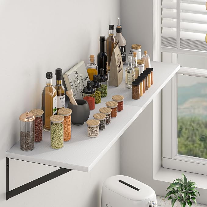 Heimlove White Deep Floating Shelves for Wall, 20W x 12D Wood Wall Shelves Set of 2, Wide Floating Bookshelf for Living Room, Kitchen, Office, Bedroom and Decor Storage, with Black Bracket - White
