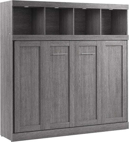 Bestar Full Size Horizontal Murphy Bed with Storage and Charging Station, 80-inch, for Bedroom or Guestroom, Pur Collection, Modern, Gray