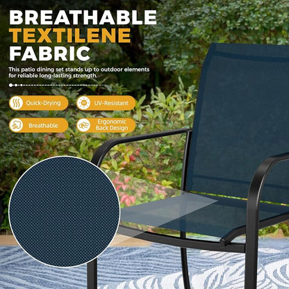 SUNCROWN 6 - Piece Outdoor Dining Set, Patio Furniture Set with 4 Textilene Dinning Chairs, 1 Steel Slat Metal Bistro Table and 1 Brown 9Ft Patio Umbrella for Lawn Garden Backyard Deck, Blue