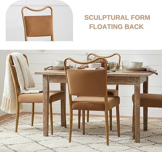 Velvet Dining Chairs Set of 4, Upholstered Dining Chairs with Wood Grained Metal Frame, Mid Century Modern Velvet Chairs for Dining Room, Kitchen and Restaurant,Velvet Brown