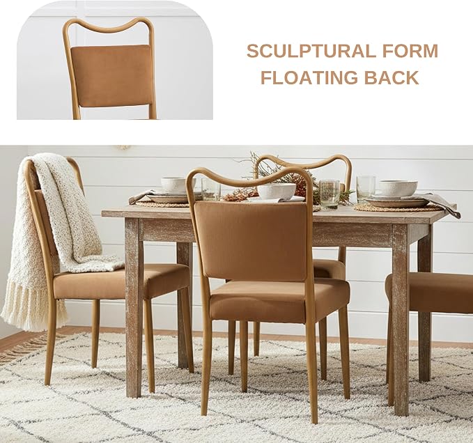 Velvet Dining Chairs Set of 6, Upholstered Dining Chairs with Wood Grained Metal Frame, Mid Century Modern Velvet Chairs for Dining Room, Kitchen and Restaurant,Velvet Brown