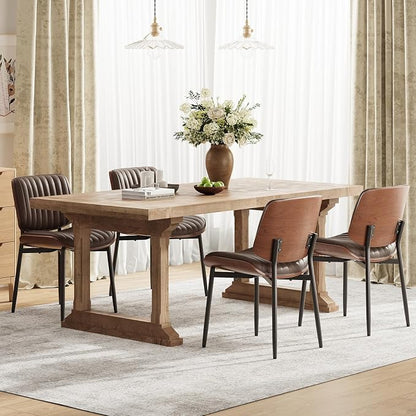 MALOL Leather Dining Chairs Set of 4, Modern Upholstered Dining Room Kitchen Chairs with Metal Legs and Wooden Back Support for Home Dining Room/Restaurant, Brown