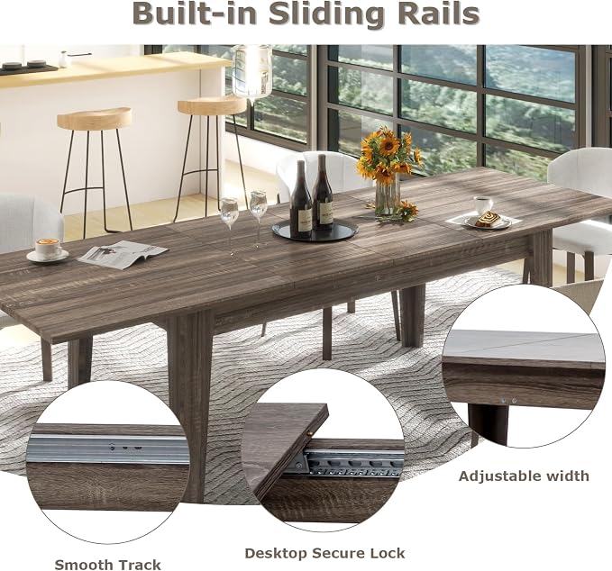 Extendable Dining Table for 6-10 People,70.87''-106.3''Modern Space-Saving Wood Kitchen Table,Rectangle Folding Conference Meeting Table for Living Meeting Room Kitchen,Black Oak