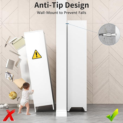 75" Metal Storage Cabinet with 5 Adjustable Shelves, White & Gold Tall Pantry Cabinet with Doors, 180 lbs Load Per Shelf, Heavy Duty Steel Organizer for Kitchen, Nursery,Garage