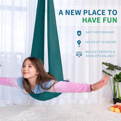 OUTREE Sensory Swing for Kids with 360° Swivel Hanger, Indoor Therapy Swing Great for Autism, ADHD, Sensory Processing Disorder, and Autistic Children (Dark Teal‌)