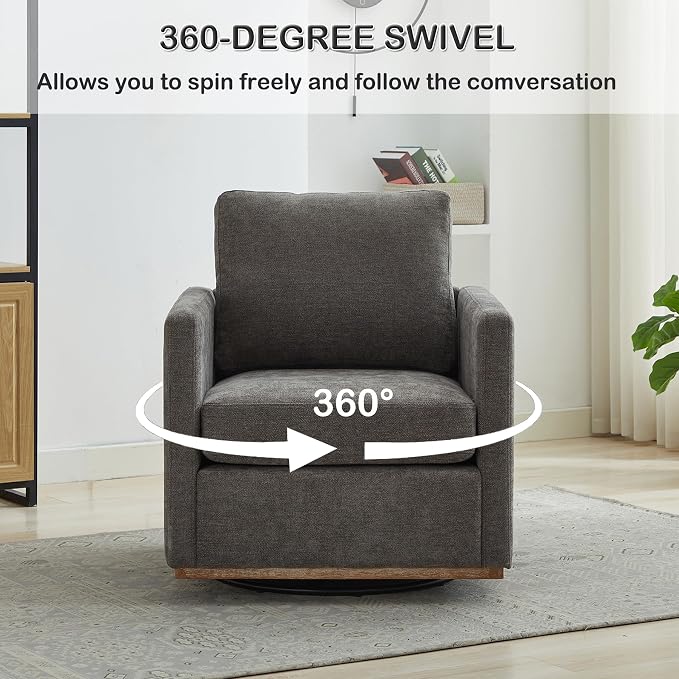 Swivel Accent Chair, 360 Degree Square Swivel Barrel Chair for Living Room, Mid Century Modern Upholstered Accent Chair,Comfy Sofa Armchairs for Bedroom,Nursery,Chenille, Charcoal Black