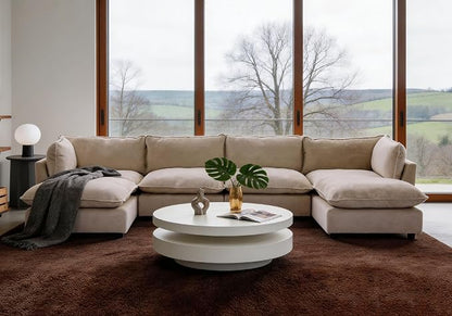 Iroomy Modular Sectional Sofa, U Shaped Chenille Cloud Couch, Deep Comfy Seat, 6-Seater Sofas Couches for Living Room, Beige