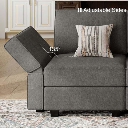 Bellfin Modular Sectional Sleeper Sofa Convertible Sofas with Storage Ottomans Small Sectional Couches for Living Room. Light Grey Couch