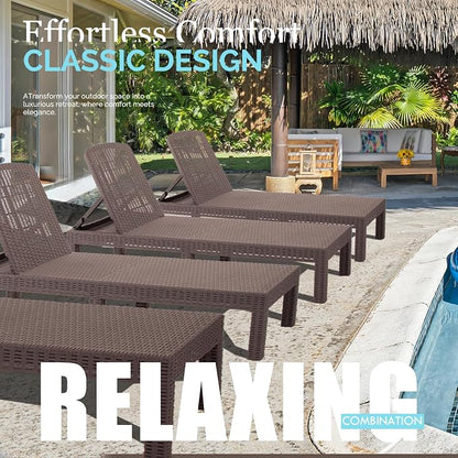 DIMAR GARDEN Outdoor Chaise Lounge,Resin Pool Lounge Chair Waterproof Recliner Beach Chairs, Mocha