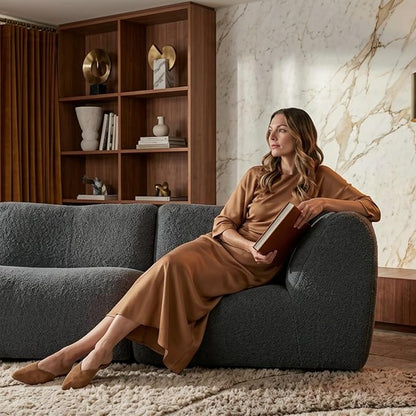 Curved Sectional Modular Couch with Chaise, Modern 105.91'' Boneless Sofa with Deep Seat, Sherpa Boucle Cloud Couch for Living Room, Cozy Teddy L-Shaped Couches, No Assembly, Gray
