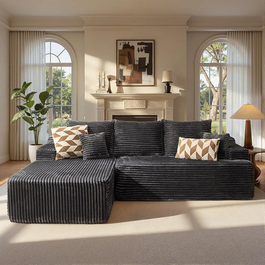 ovios 96" Cloud Sectional Couch with L-Shape Chaise,Modern Modular Sofa with Deep Seat, Upholstered Couches for Living Room Bedroom,No Assembly Required, Grey (Plush Corduroy Fabric)