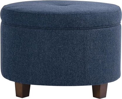 HomePop 24" Large Round Storage Ottoman - Blue Woven Fabric