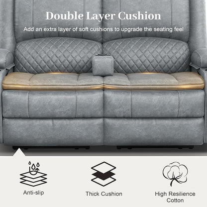 Yolsali Loveseat Recliner Sofa, Manual Reclining Loveseat with Removable Armrest, PU Leather Double Recliner for RV with 2-Tier Cushions, USB Charging Ports, Cup Holders - Gray PU