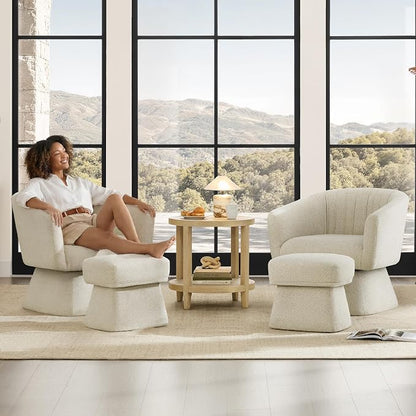 Zerel's Home Swivel Accent Chair with Ottoman, Upholstered Barrel Accent Chair, Modern Accent Chair with Pleated Backrest and Arms, Boucle Armchair for Living Room Bedroom, Sand