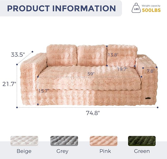 MAXYOYO 3-Seater Boneless Sofa Couch, Modern Bubbled Sofa for Living Room, Soft Bean Bag Chair High-Density Foam Couch with Pillows, No Assembly Required