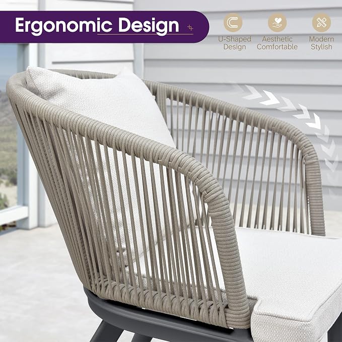 PURPLE LEAF 9 Pieces Patio Dining Set Wicker Outdoor Furniture Rectangular Table and Chairs Set for Garden Deck Aluminum Frame Backyard Kitchen Set, Cushions and Pillows Included Taupe