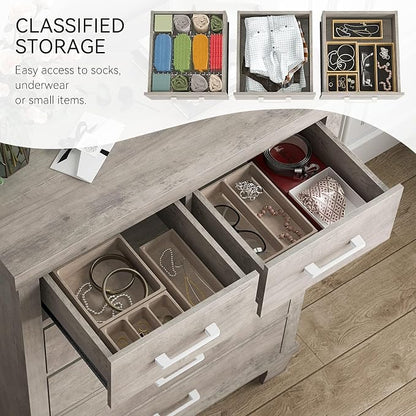 Garvee Dresser for Bedroom with 6 Drawers, 45 in Tall Grey Dressers & Chests of Drawers with Storage, Wooden Storage Organizer Dressers for Closet, Large Drawer Dresser for Living Room, Entryway