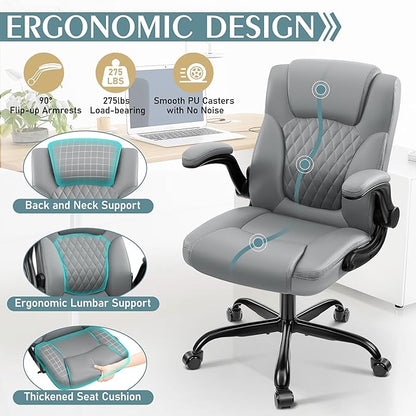 Leather Office Chair, PU Home Computer Desk Chairs with Ergonomic Back Support, 360°Swivel Free，Small Gaming Chair with Wheels and Adjustable Armrests, for Short People Use