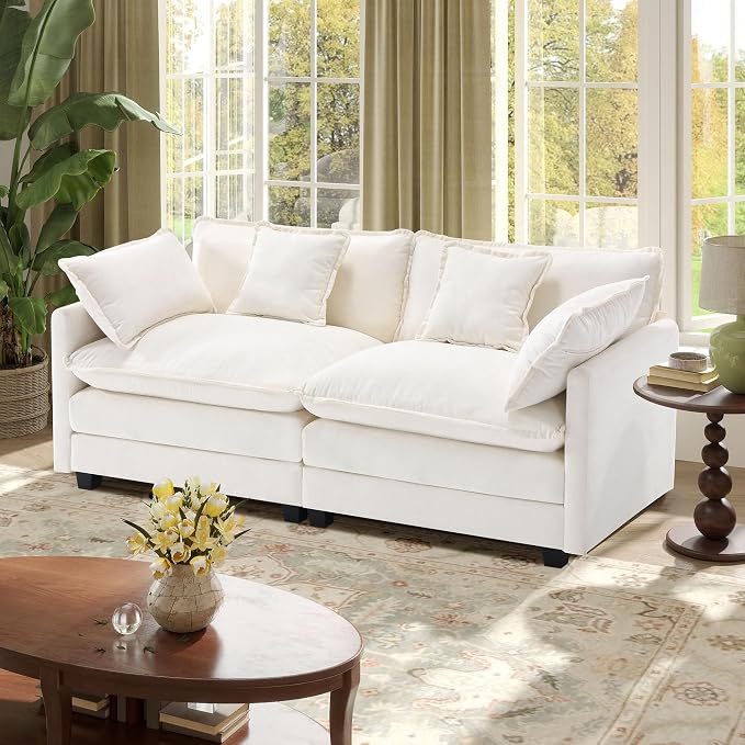 77.6" Modular Sectional Sofa,Loveseat Couch for Living Room, Modern Deep Seat Sofa 2 Seater Chenille Fabric Comfy Cloud Couches with Throw Pillows for Apartment,Small Spaces