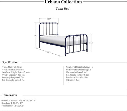Lexicon Twin Metal Bed Frame, Platform Bed with Strong Metal Slat Support Under Bed Storage, Twin Bed Frame with Headboard, No Box Spring Needed, Easy Assembly, Twin, Navy Blue