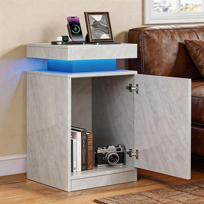 MXV Nightstand Set of 2 with LED Lights,Night Stand with Storage Cabinet for Bedroom,Bedside Table with LED (Grey, 15" D x 15" W x 24" H)