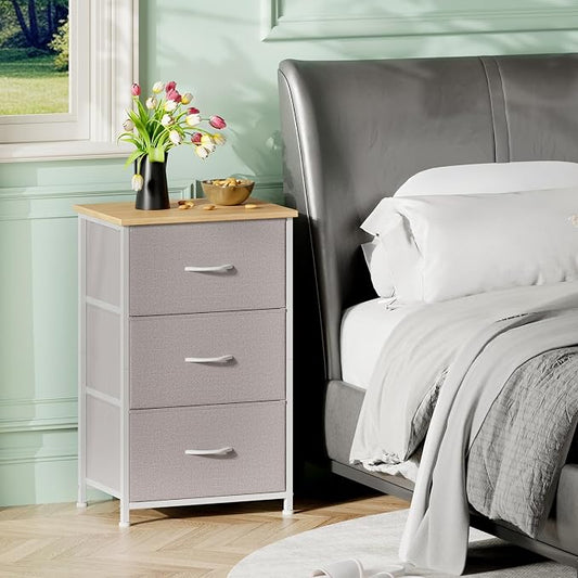 Somdot Dresser for Bedroom with 3 Drawers, Storage Organizer Chest of Drawers with Removable Fabric Bins for Closet Bedside Living Room Laundry Entryway Hallway, Ash Grey