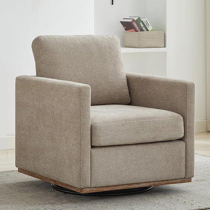 Swivel Accent Chair, 360 Degree Square Swivel Chair for Living Room, Mid Century Modern Upholstered Barrel Chair,Comfy Sofa Armchairs for Bedroom,Nursery,Chenille, Taupe