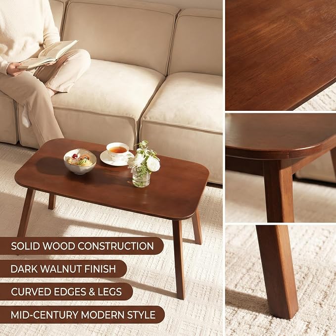 Baveke Folding Coffee Table- Foldable Floor Tables, Mid Century Coffee Table for Living Room, Small Coffee Tables Solid Wood Japanese Low Table for Sitting on Floor, No Assembly, 31.5''-Brown
