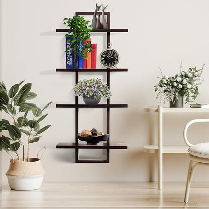 PHOENANCEE Floating Shelves for Wall,Display Hanging Shelf Set of 2,Modern Decorative Plants Shelves,Wood Home Decor Storage Chic for Living Room Bedroom Bathroom Office,Oak Frame,2-Tier (Walnut