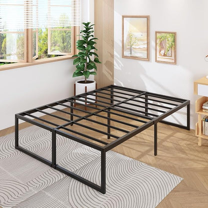 Lutown-Teen 18 Inch King Bed Frame Sturdy Mattress Foundation, Heavy Duty Metal Platform with Steel Slats Support No Box Spring Needed, Noise Free, Easy Assembly, Black