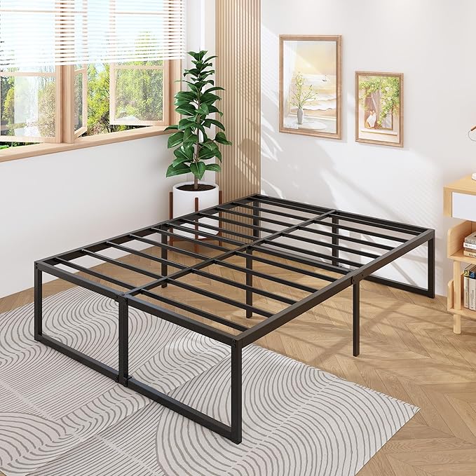Lutown-Teen 18 Inch Queen Bed Frame with Heavy Duty Steel Slat Support | Metal Queen Size Platform Bed Frame No Box Spring Needed, Easy Assembly, Black
