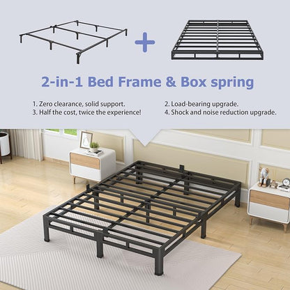 NKZ 7 Inch Full Size Bed Frame, Metal Bed Frame & Box Spring 2 in 1 Platform with Round Corner Legs, 4000Lbs Heavy Duty Low-Profile Frame, Mattress Slide Stopper, Noise-Free, Easy Assembly