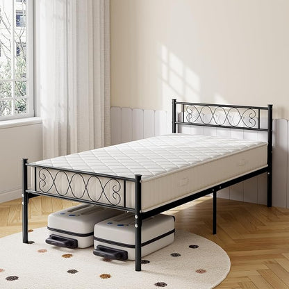 GarveeHome Twin-XL Size Bed Frame, Metal Platform Bed Frame with Headboard and Footboard, 12.2 in Bed Frame with Strong Metal Slats Support, Under Bed Storage, No Box Spring Needed, Black