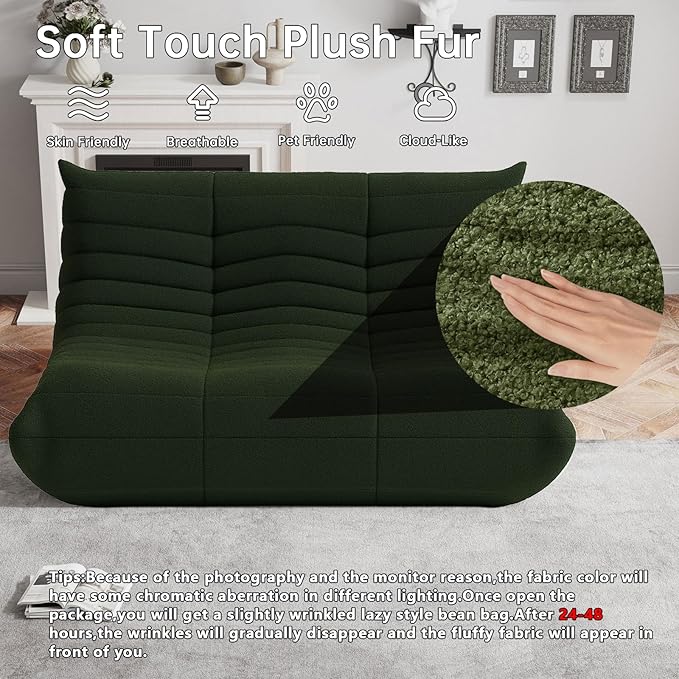 WHGBJA Bean Bag Chairs for Adults with Memory Foam Couch, Loveseat Sofa Chair for Bedroom, Living Room, Reading, Gaming Floor Sofa Couch, Boneless, Comfy