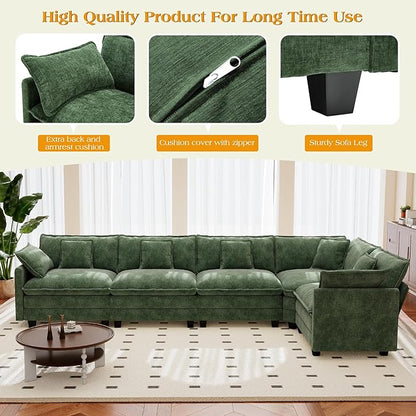 113.8" Modular Sectional Sofa,Cloud Couch for Living Room,Modern Deep Seat Sofa 5 Seater Chenille Fabric Comfy L Shaped Couches with Throw Pillows for Apartment