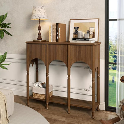 40" Console Table with Storage Shelf, Retro Entryway Table, Wooden Sofa Table with Roman-Style Legs for Living Room, Hallway, Brown