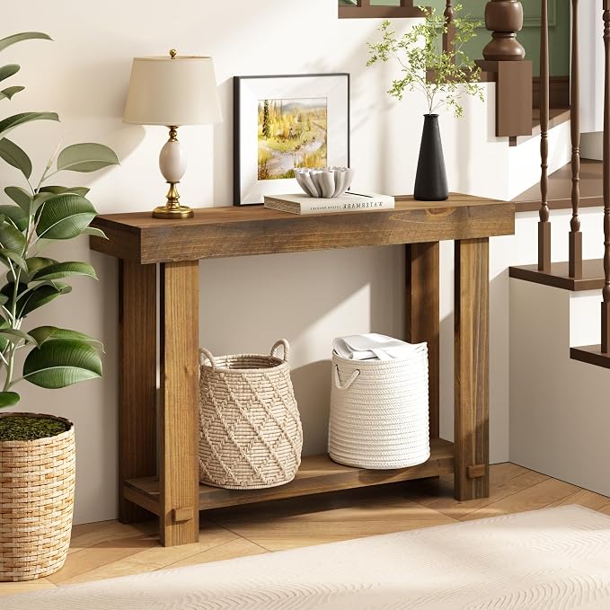HOKYHOKY Solid Wood Console Table for Entryway, 42.5" Farmhouse Entryway Tables Thickened Tabletop and Legs Rustic Narrow Skinny Behind Couch Sofa Table for Living Room, Hallway, Foyer
