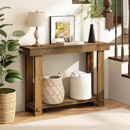 HOKYHOKY Solid Wood Console Table for Entryway, 42.5" Farmhouse Entryway Tables Thickened Tabletop and Legs Rustic Narrow Skinny Behind Couch Sofa Table for Living Room, Hallway, Foyer