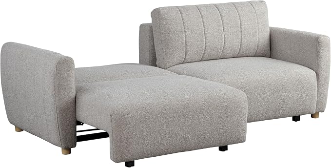 Serta Galway 91.7" Convertible Sleeper Sofa, Queen Size, Wall-Hugging Dreamglide Mechanism, Dreamcoil Comfort, Boucle Fabric, Pebble