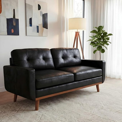 Ball & Cast 65" Loveseat Sofa,Mid Century Modern Love Seat Couches for Living Room,Button Tufted Upholstered Small Couch with Solid Wood Legs for Bedroom,Apartment,Office,Fabric,Black