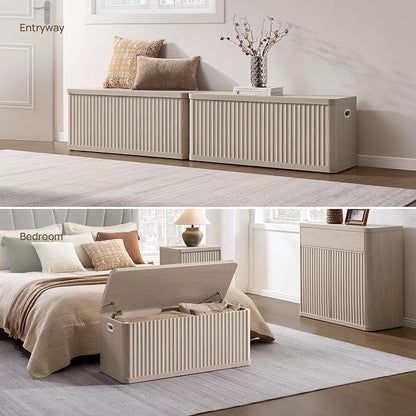 SICOTAS Storage Bench 40.2" Wide Shoe Bench with Lift Top Large Wooden Storage Chest Trunk Modern Blanket Chest with 2 Safety Hinges & Seating for Bedroom Entryway Living Room Hallway