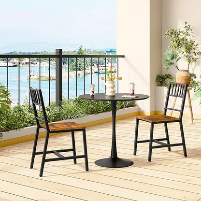 HOOBRO Dining Chairs Set of 4, Wooden Kitchen Chairs with Metal Frame, Industrial Dining Chairs with Back, Easy to Assemble, Farmhouse Dining Chairs for Living Room, Rustic Brown and Black BF39CDP401