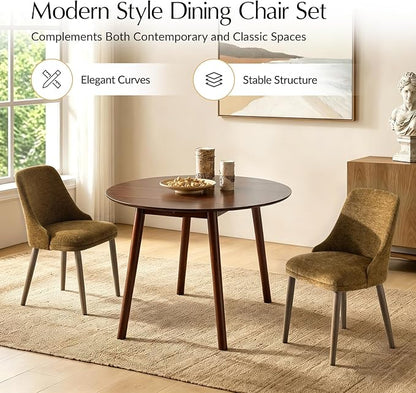 Upholstered Dining Chairs Set of 4, Fabric Dining Room Chairs with Curved Backrest, Solid Wood Legs, Modern Kitchen Chairs for Dining Room Living Room, Golden