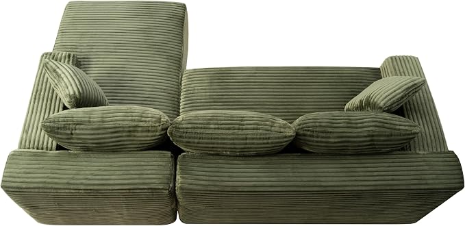95" L-Shaped Right Facing Cloud Sectional Couch for Living Room, Modular Compressed Boneless Sectional Sofa Corduroy Boneless Corner Foam Sofa W/Chaise Lounge and Pillows
