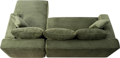 95" L-Shaped Right Facing Cloud Sectional Couch for Living Room, Modular Compressed Boneless Sectional Sofa Corduroy Boneless Corner Foam Sofa W/Chaise Lounge and Pillows