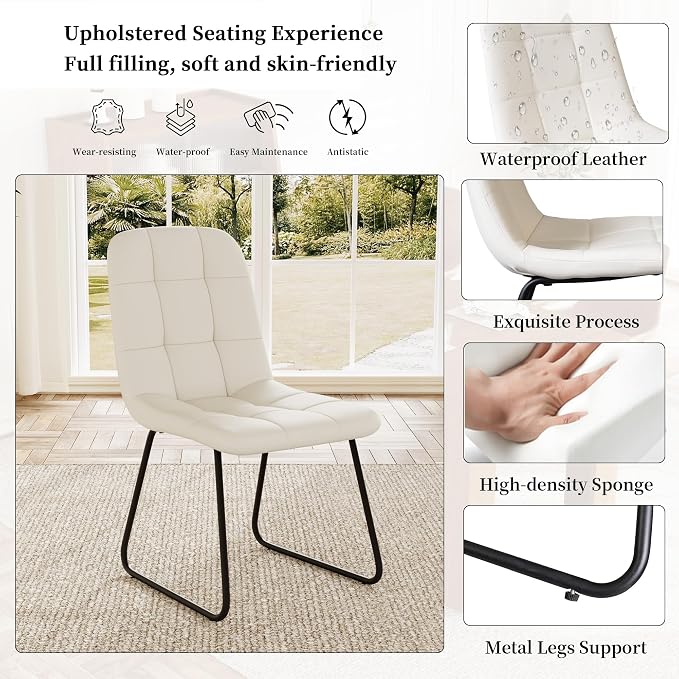 HIPIHOM Dining Table Set for 6, Extendable 86.6" with Storage | Space-saving MDF Kitchen Table with 6 Upholstered U-shaped White Chairs, Ideal for Apartment, Living Room