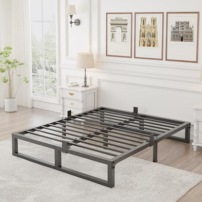 Yitong Angel 10 inch Full Size Bed Frame Low Profile Metal Platform Frames with Mattress Slide Stopper,Heavy Steel Slats Support,No Box Spring Needed,Noise Free,Non-Slip,Easy Assembly